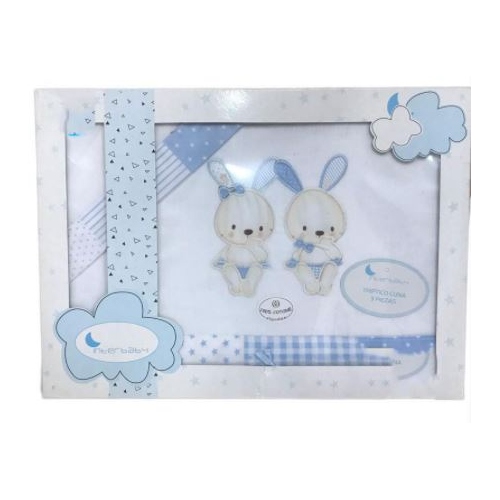 Sábanas Minicuna Rabbit Bebé Blanco Azul - Interbaby 100% algodón